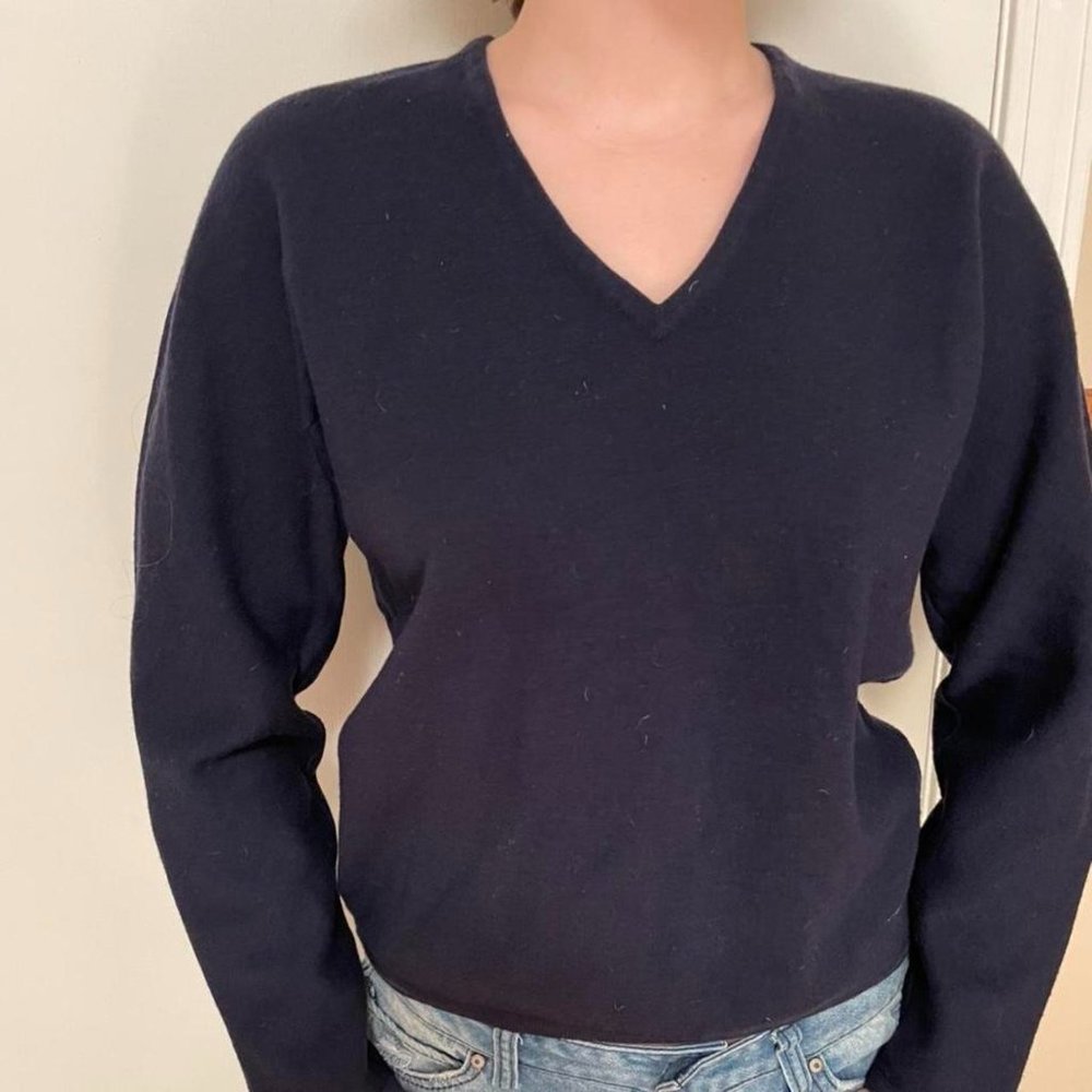 Navy Wool Sweater Vtg Pendleton
